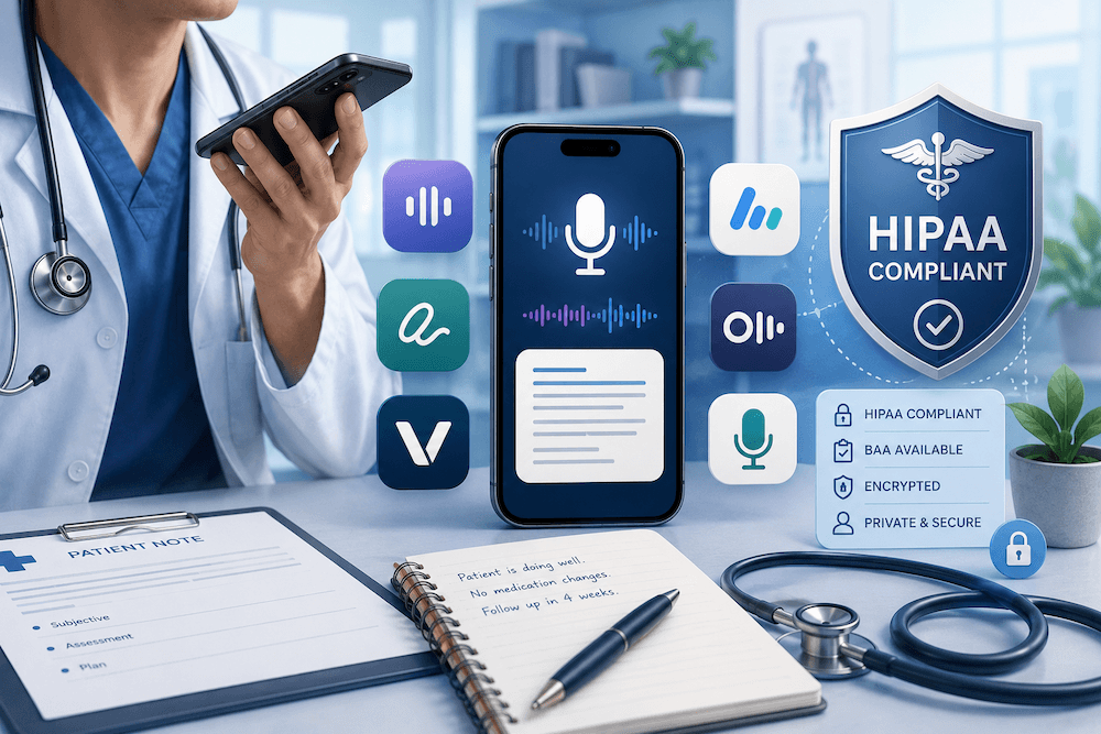 HIPAA-compliant voice-to-text apps for clinicians comparison