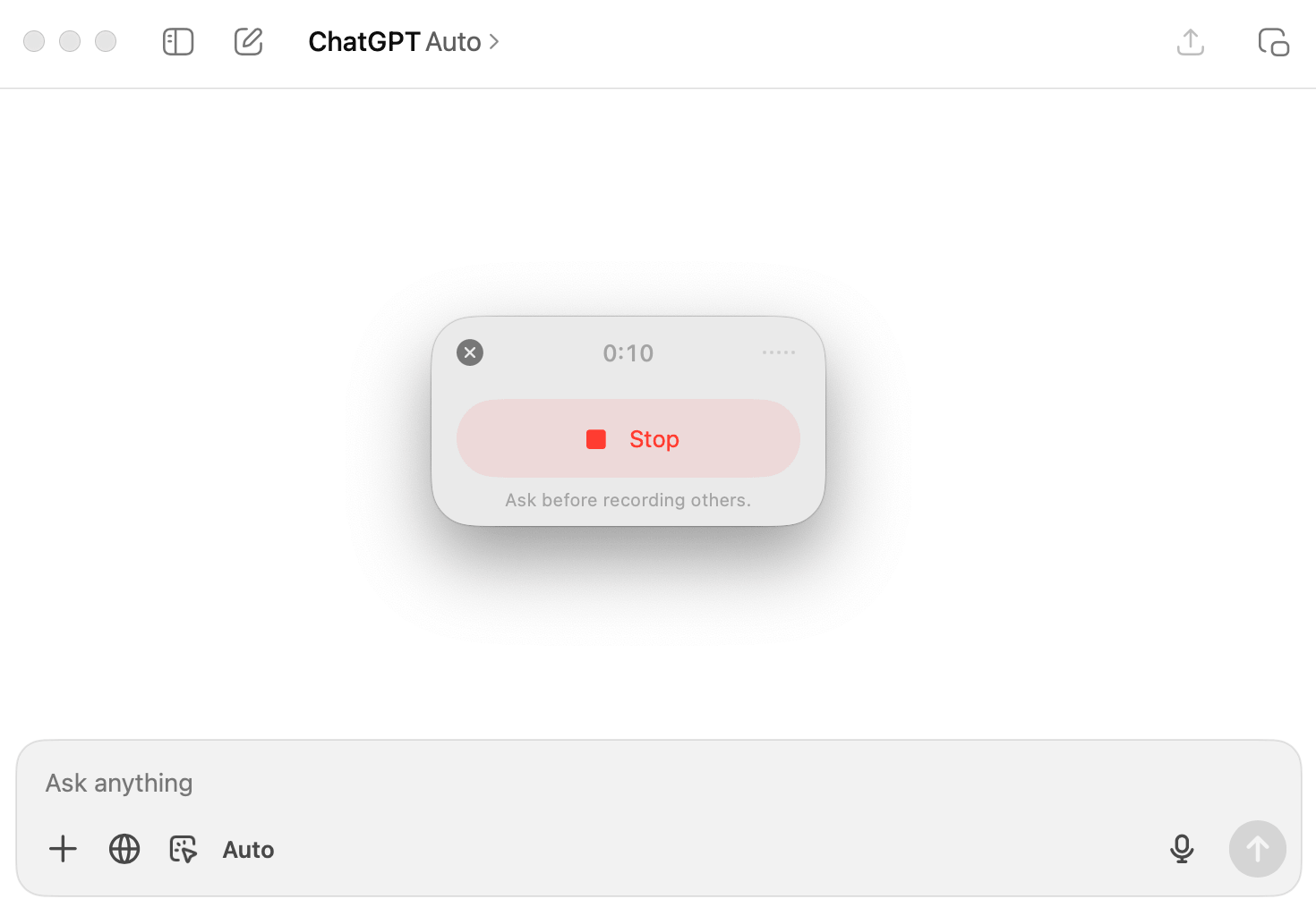 OpenAI Help Center page for ChatGPT Record
