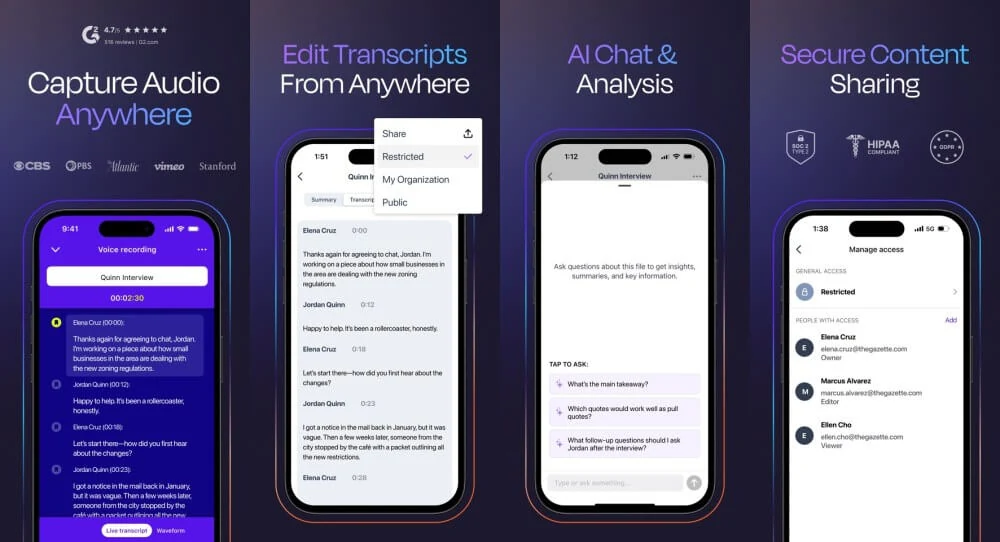 Rev iPhone app previews for recording and transcripts
