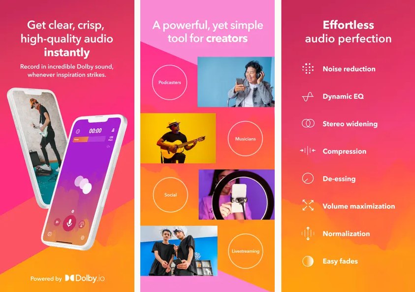 Dolby On official mobile storefront preview screens