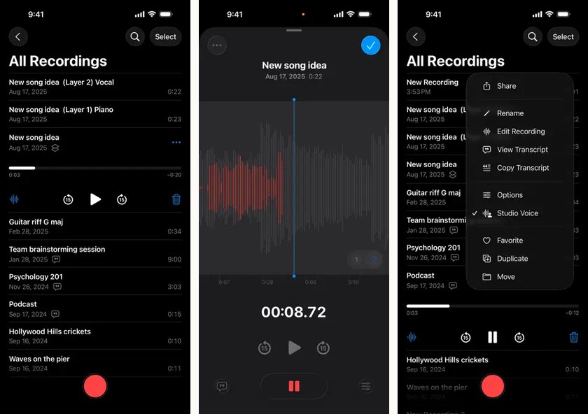 Apple Voice Memos official mobile storefront preview screens