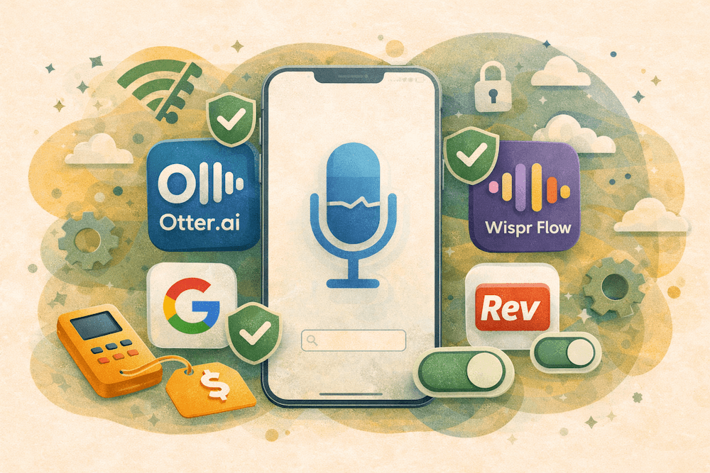 Best voice-to-text apps for iPhone in 2026 comparison showing privacy, offline mode, and pricing