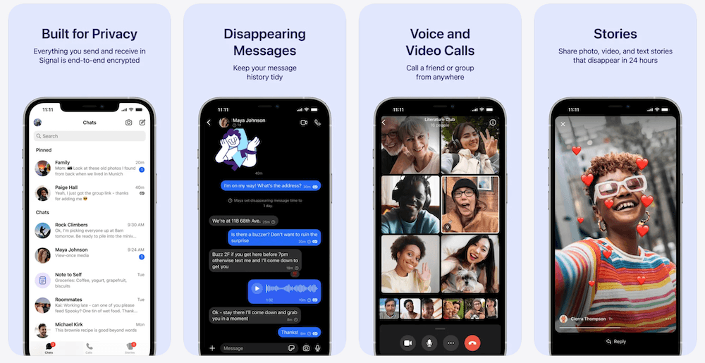 Signal iPhone app screenshot showing an end-to-end encrypted private messaging conversation