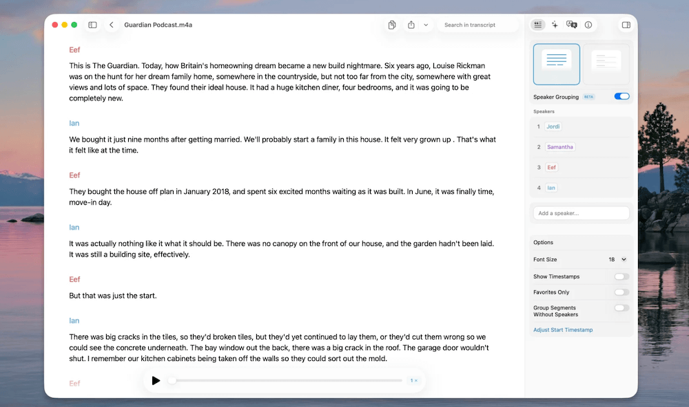 MacWhisper application interface on macOS