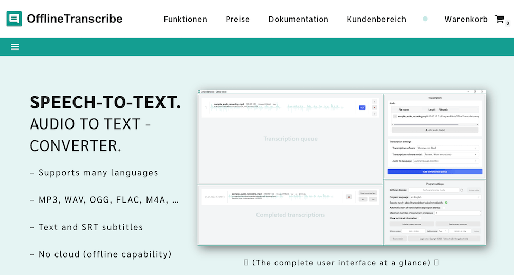 OfflineTranscribe desktop application interface on Windows