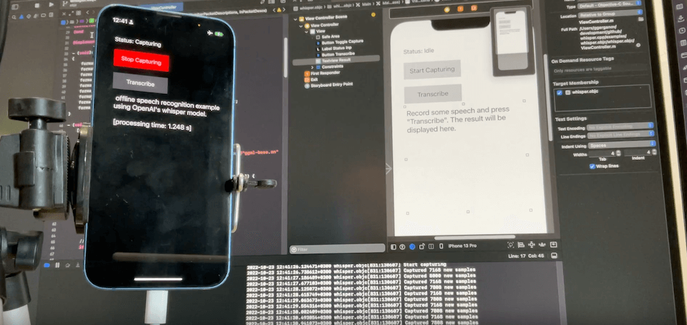 whisper.cpp terminal interface showing offline transcription output