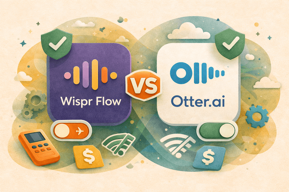 Wispr Flow vs Otter.ai comparison - privacy, offline mode and pricing