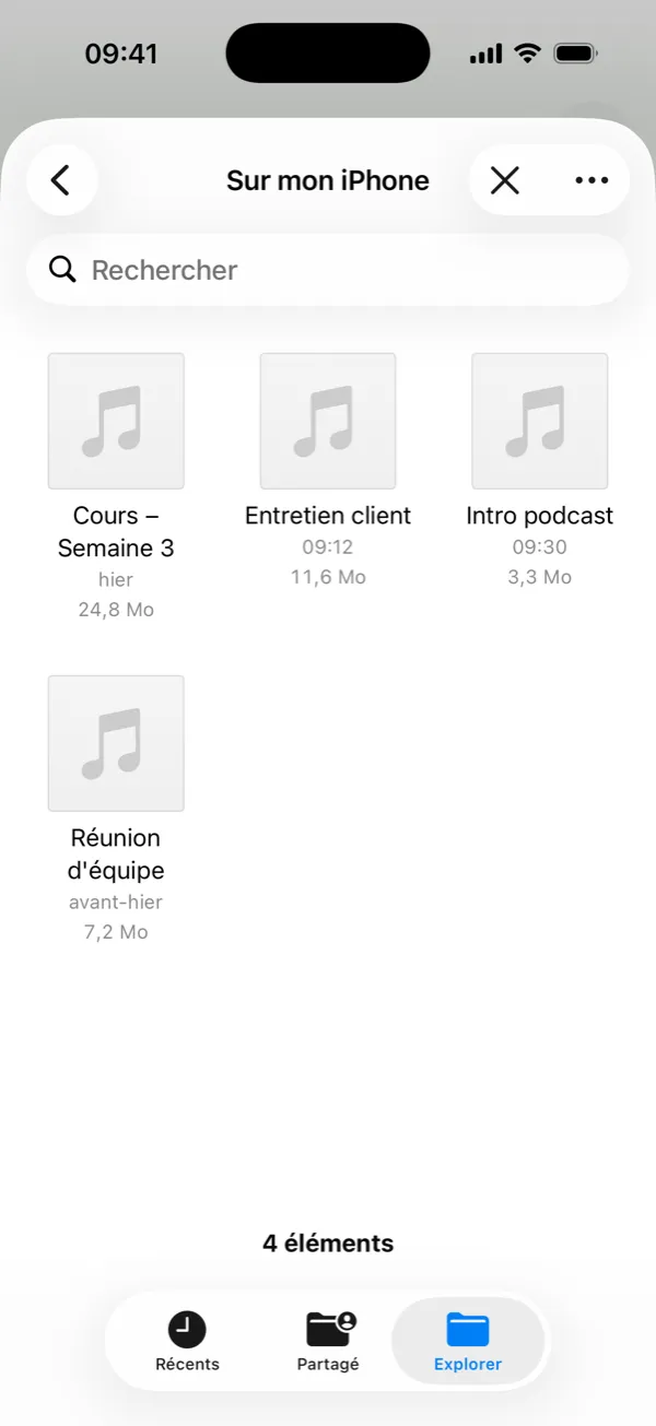 Importer un fichier audio : M4A, MP3 ou WAV
