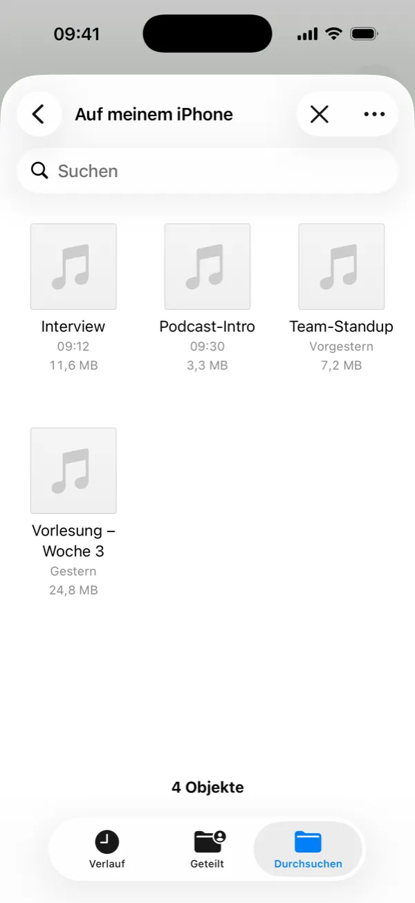 Audiodatei importieren: M4A, MP3 oder WAV