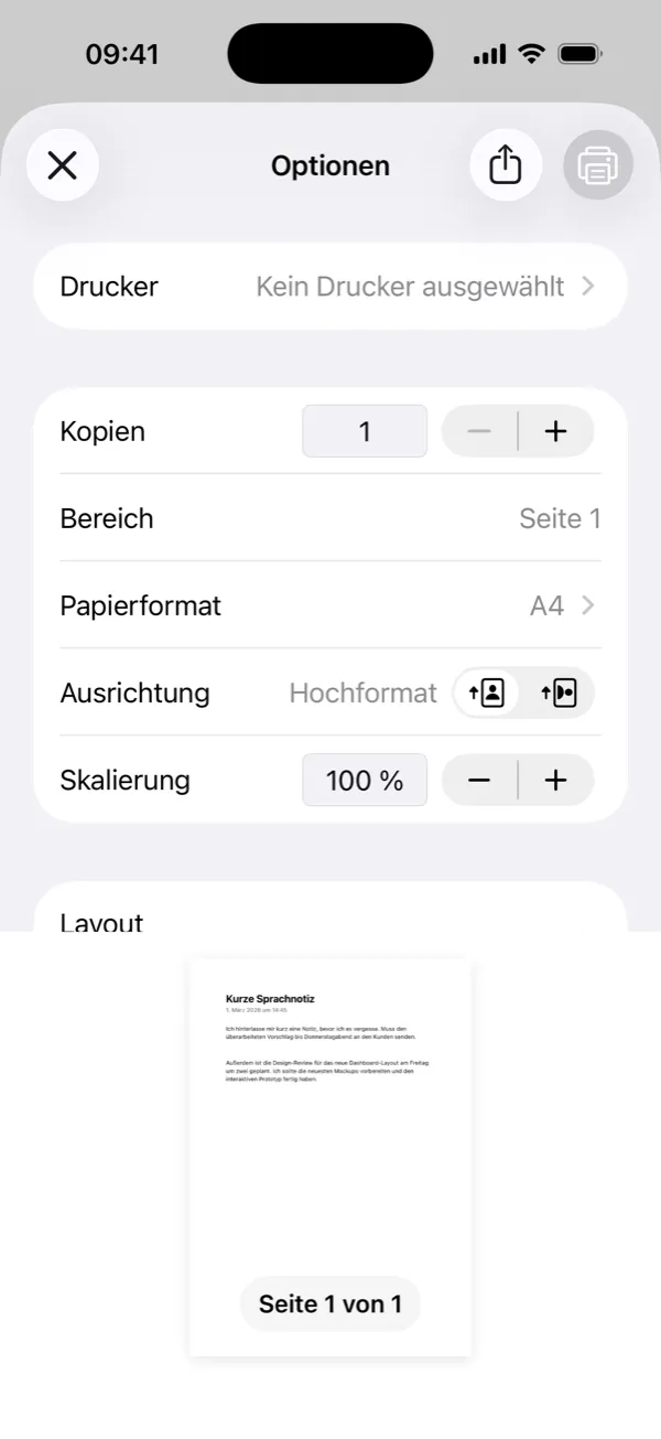 Transkript drucken oder als PDF sichern
