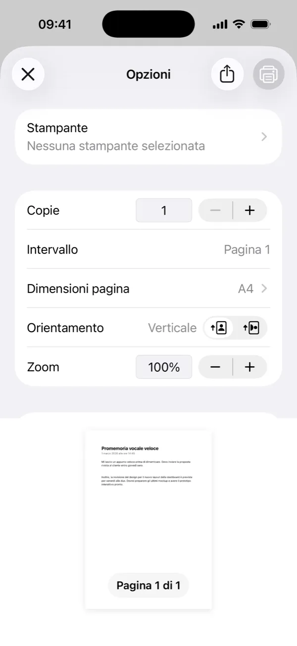 Stampa la trascrizione o salvala in PDF