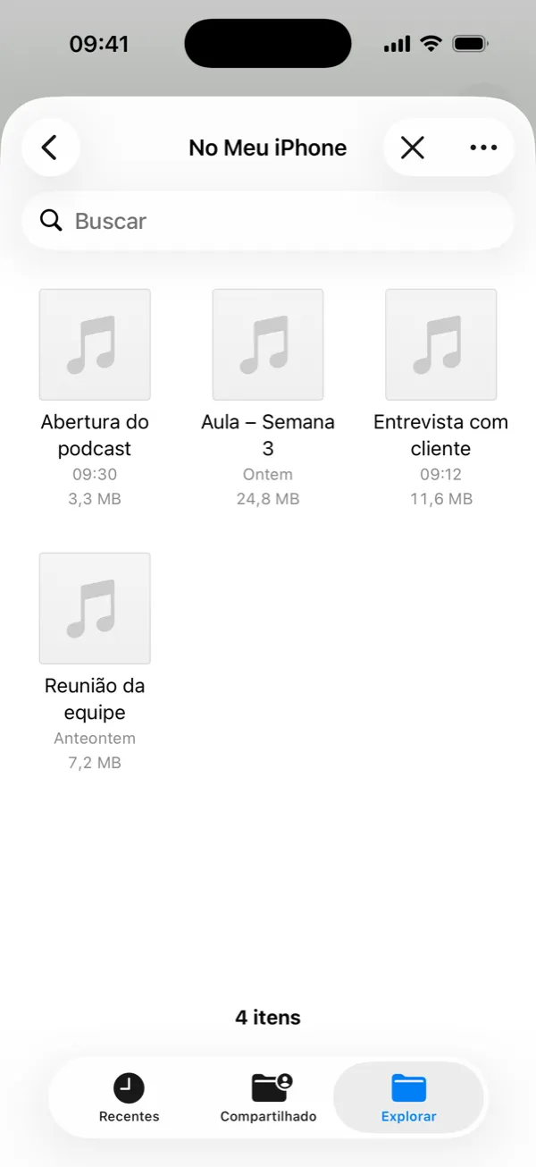 Importar um arquivo de áudio: M4A, MP3 ou WAV