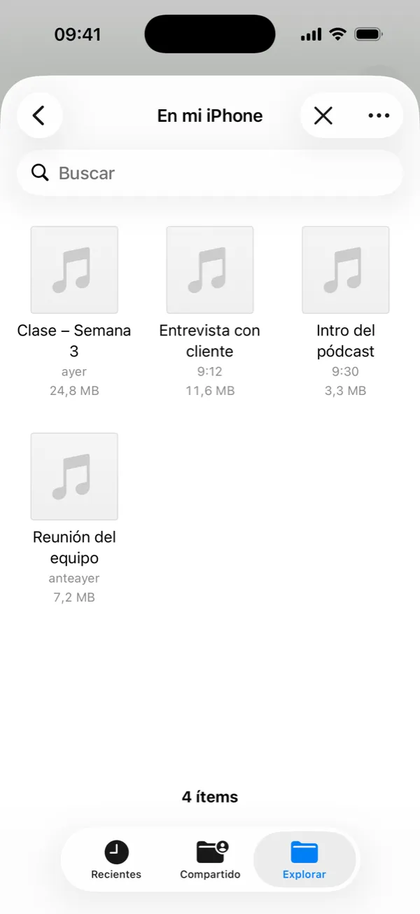 Importar un archivo de audio: M4A, MP3 o WAV